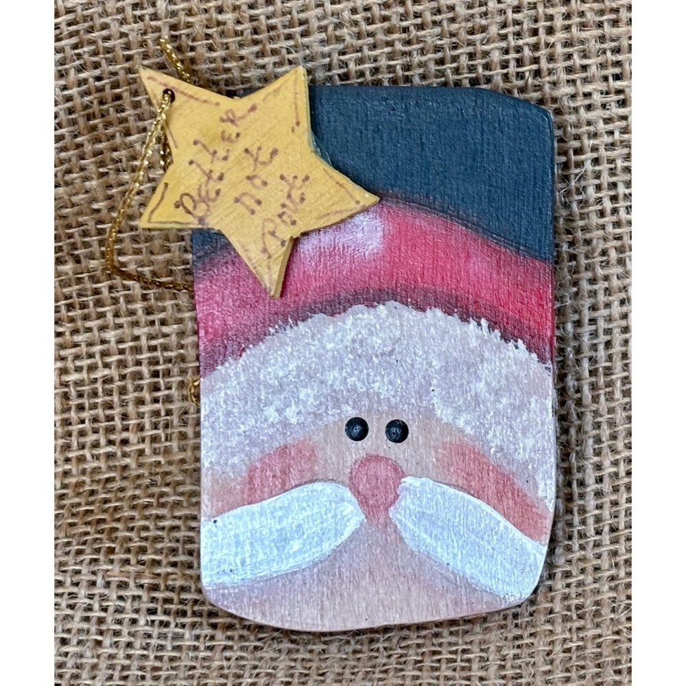 Hand Painted Wood Santa Claus Ornament Christmas Whimsical Playful Holiday